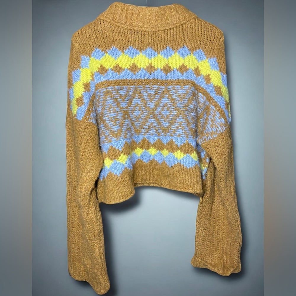 Free People Alpine Knit Sweater Medium Rust Orange Yellow Gray Oversized
